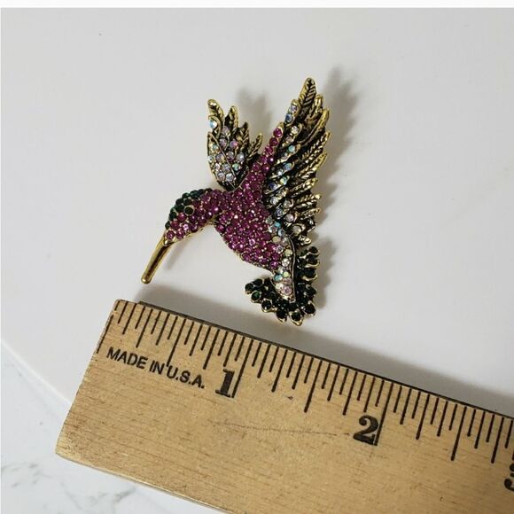 Fushia Pink HUMMINGBIRD Crystal Embellished Brooch Pin - Picture 5 of 6